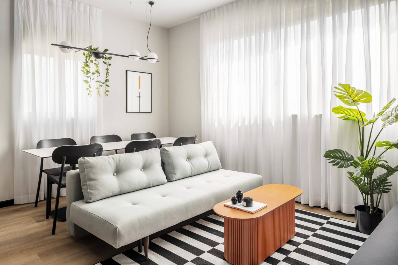 Living room of a furnished long-term rental apartment in Tel Aviv